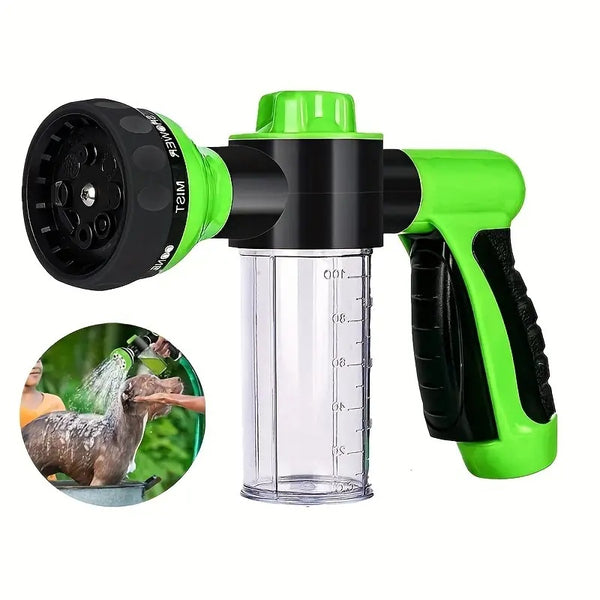 JetBath™ 8-in-1 High-Pressure Pet Shower Sprayer with Grooming Brush & Soap Dispenser